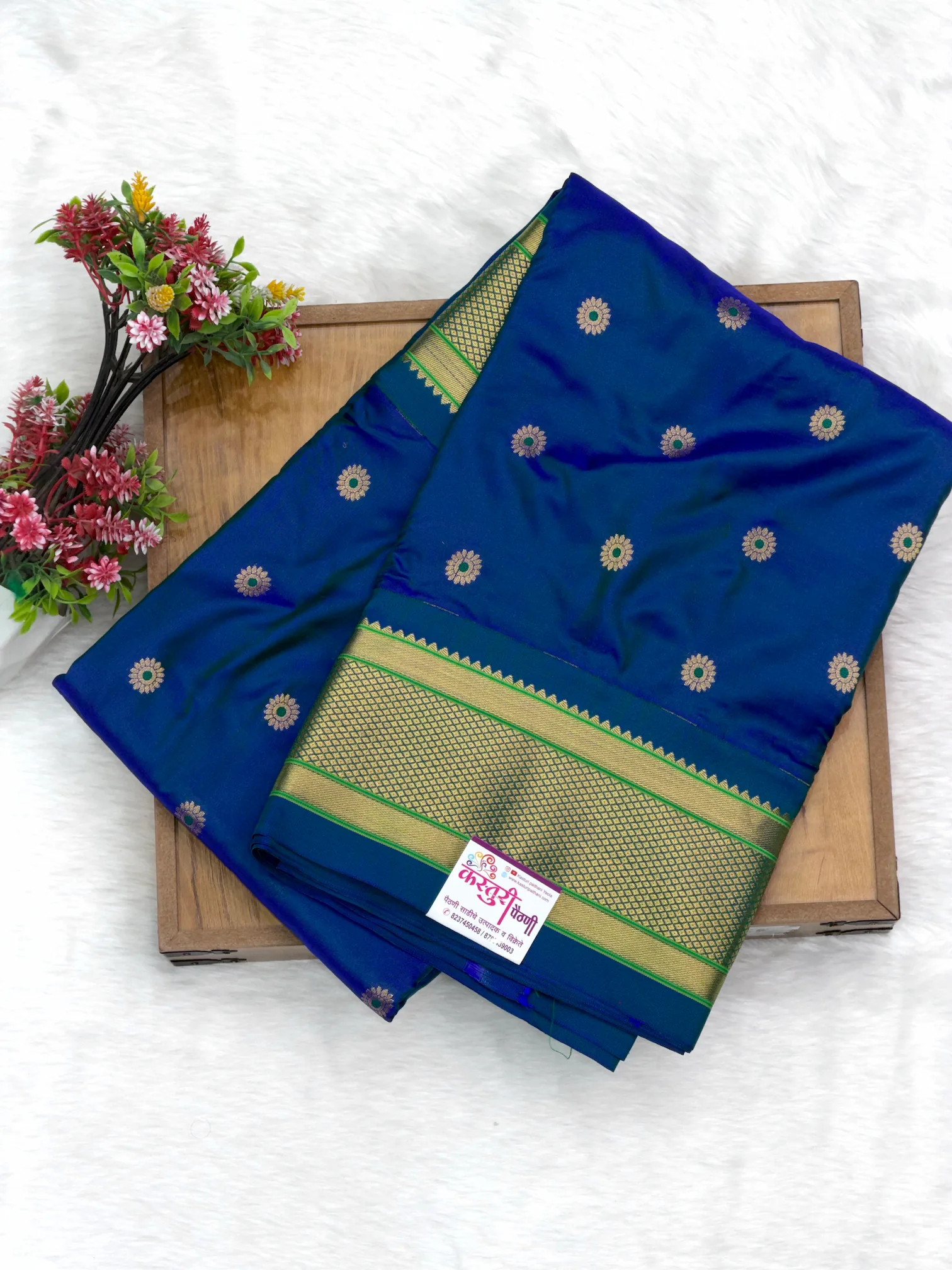 Pure Silk Maharani Paithani Dhupchav Blue H01