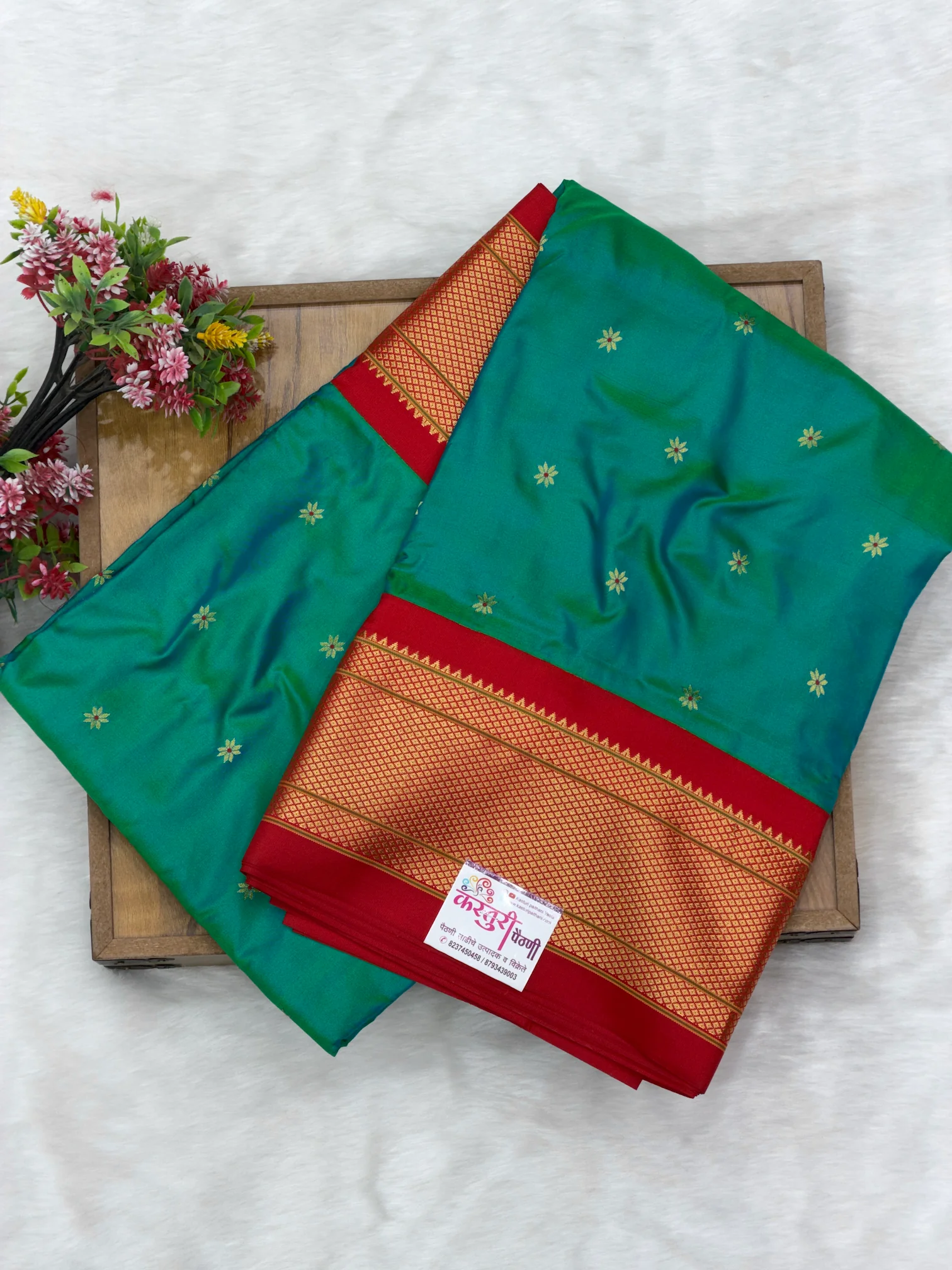 Pure Silk Maharani Paithani Rama Green With Red H01