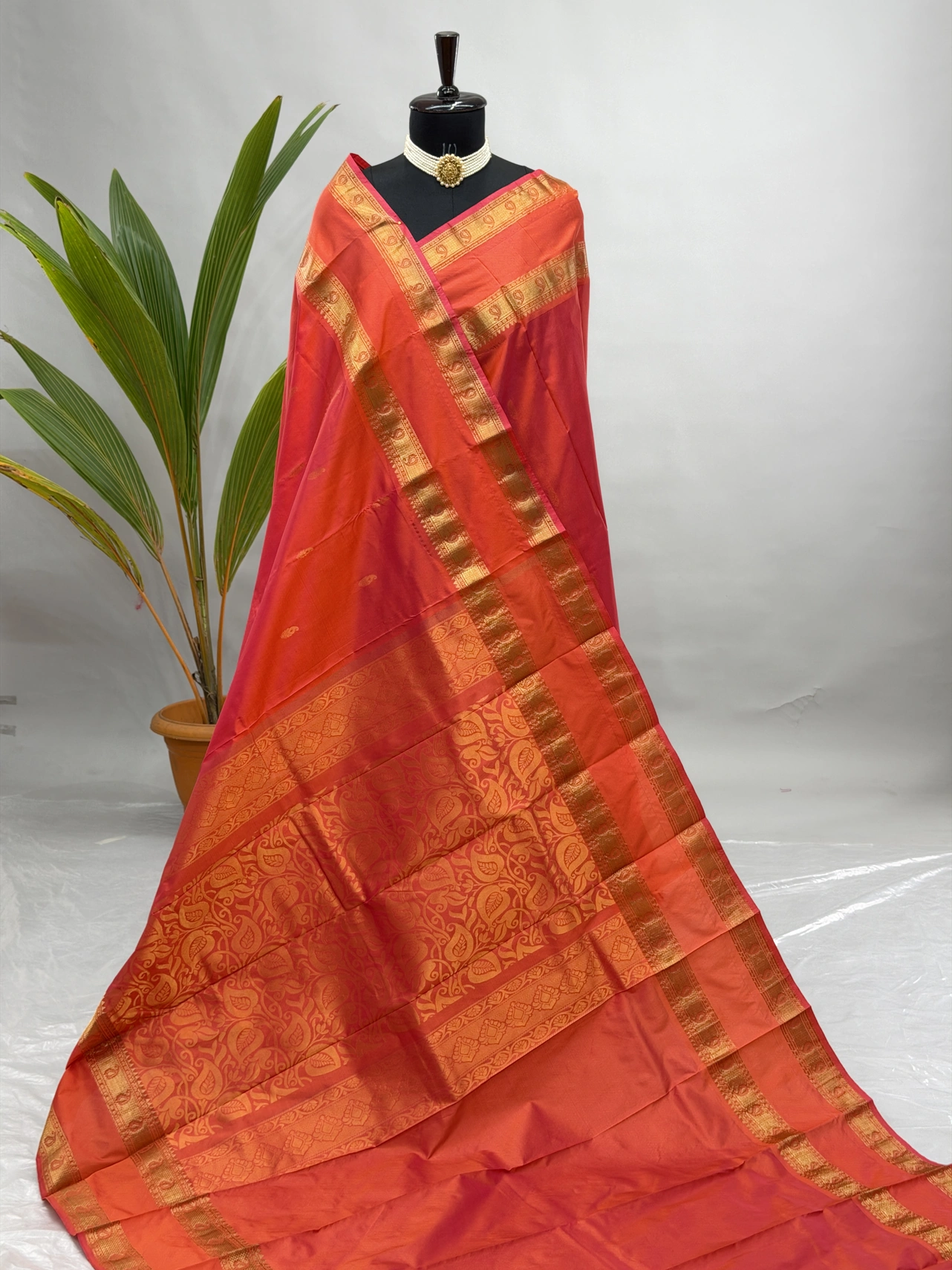 Pure Silk Kanjivaram Paithani Dhupchav Orange T11