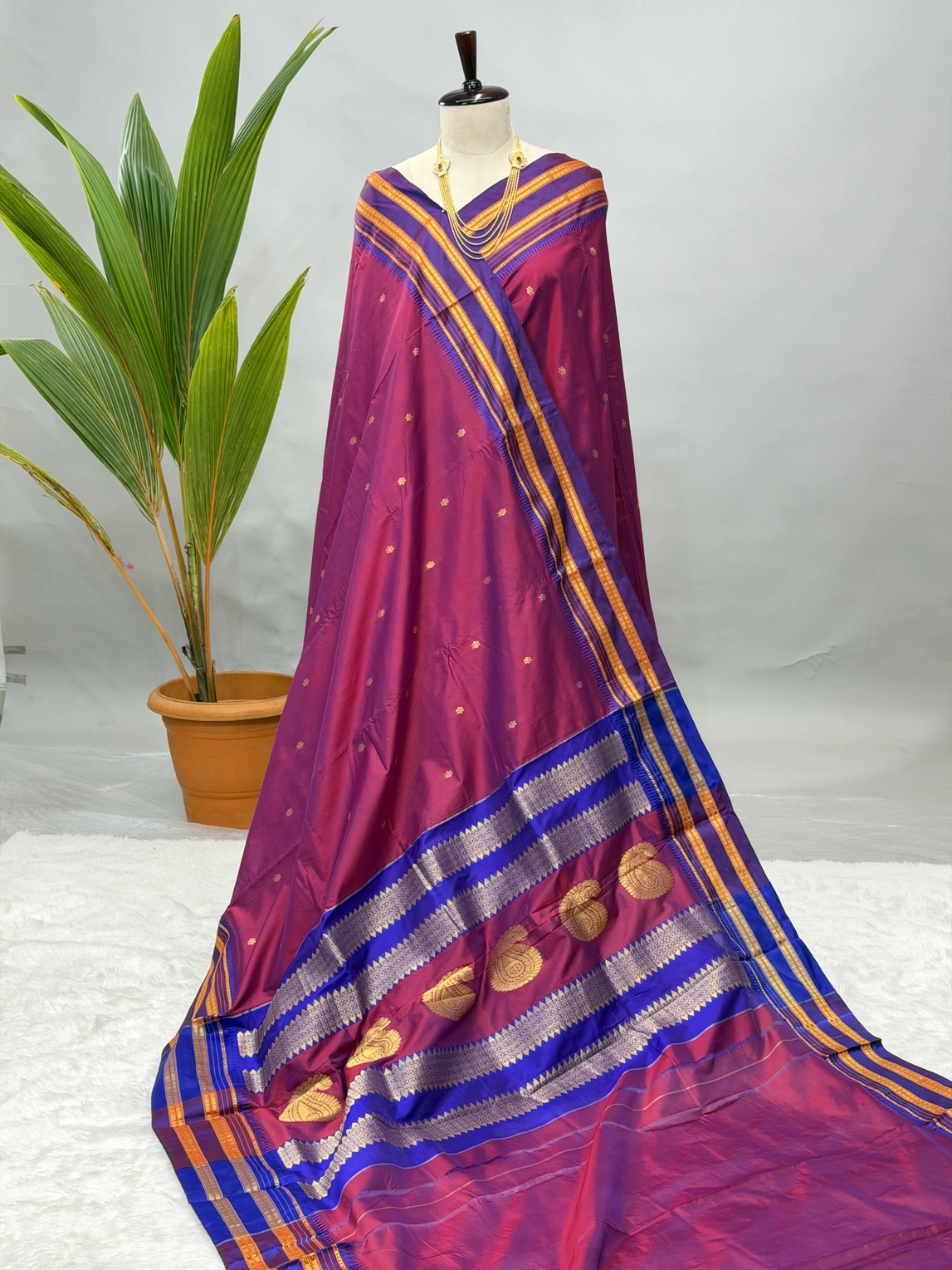 Pure Silk Narayanpeth Dual Tone With Blue  G10