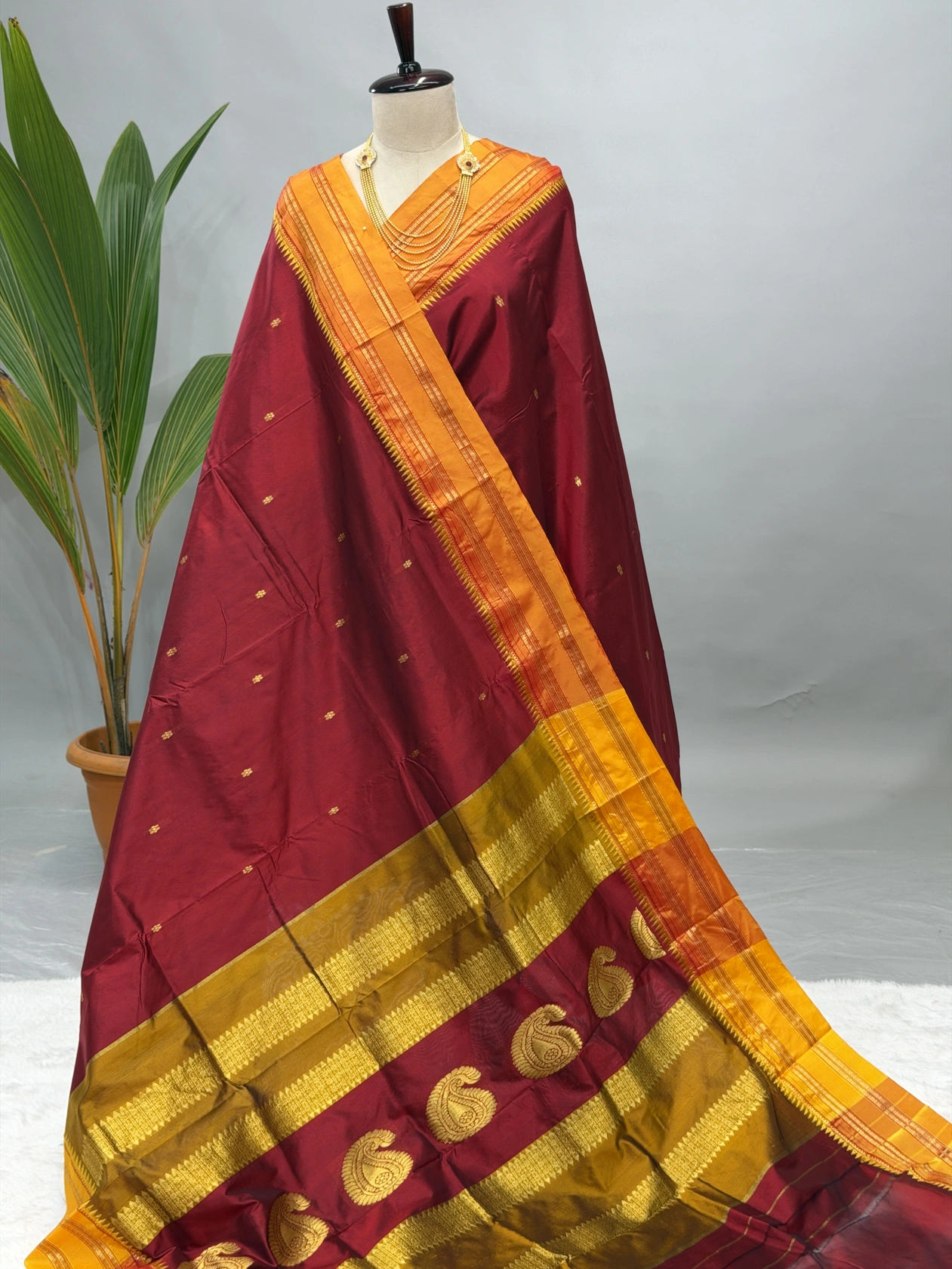 Pure Silk Narayanpeth Maroon With Yellow G10