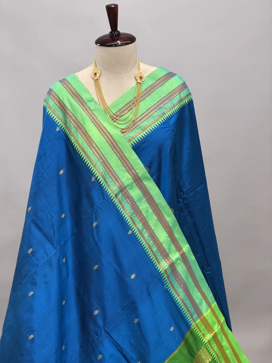 Pure Silk Narayanpeth Royal Blue With Parrot G10