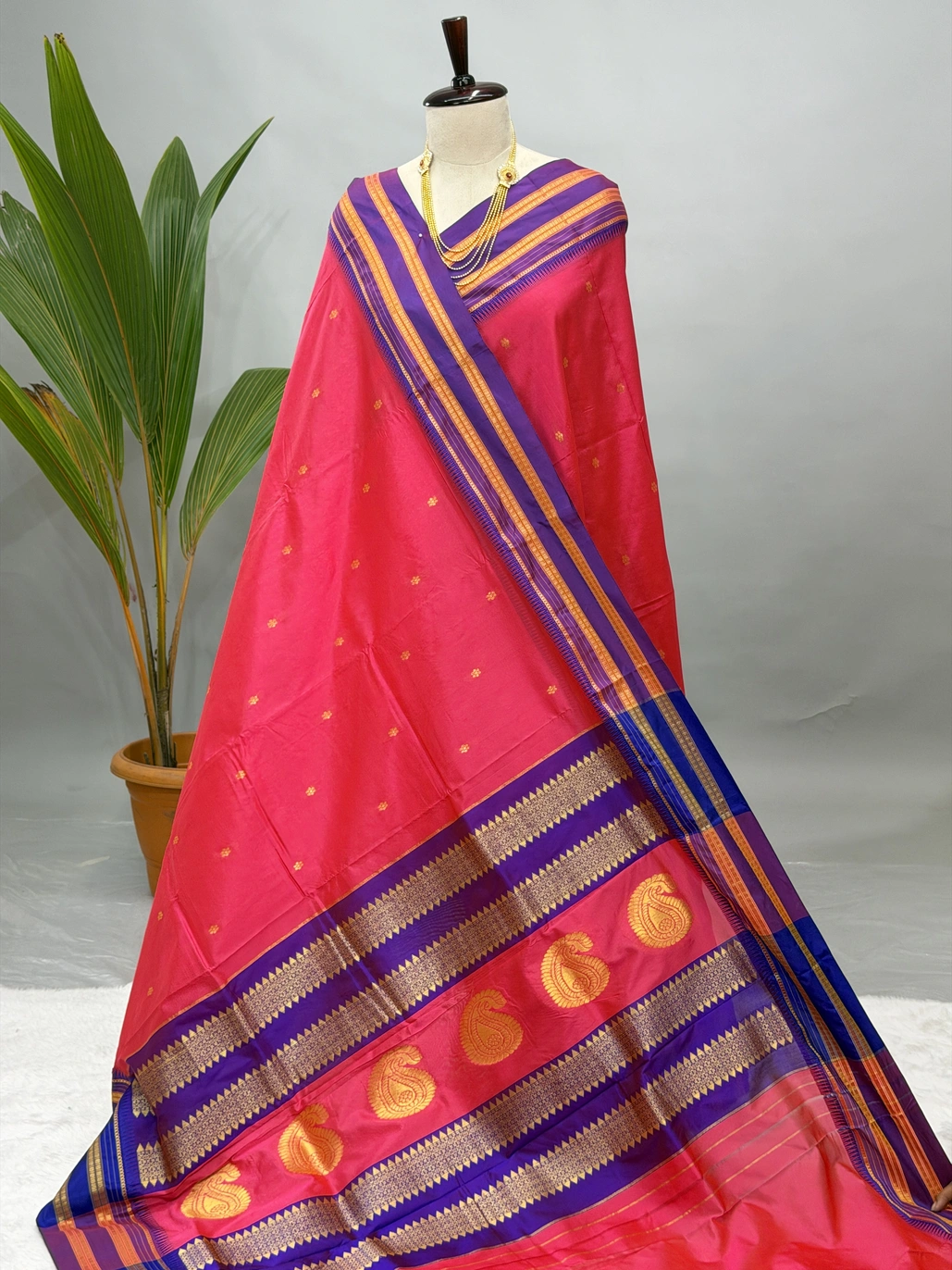 Pure Silk Narayanpeth Dalimbi Pink With Jambhala G10
