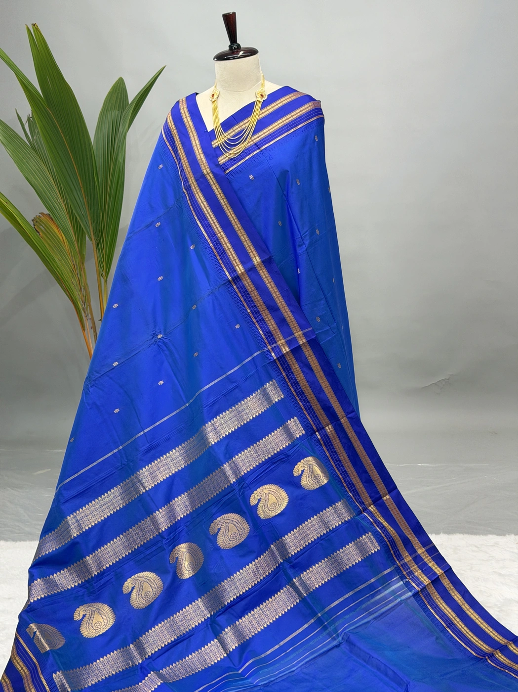 Pure Silk Narayanpeth Chintamani Royal Blue G10