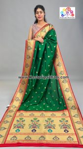 Peacock Border Paithani Green Colour