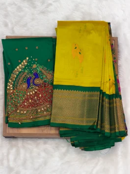 Kalanjali Paithani With Handloom Aariwork Blouse T10