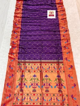 Pure Silk Checks Peacok Brocade R10