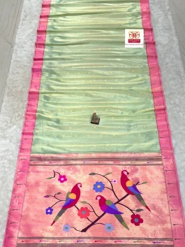 Pure Silk Handloom Tissue Muniya Paithani B10