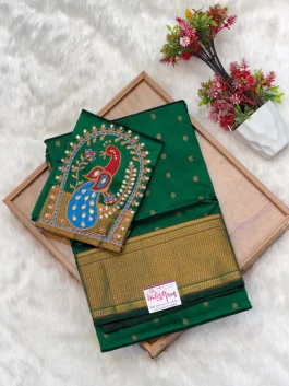 Sanjana Aariwork Bottle Green Saree Q11