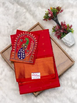 Sanjana Aariwork Red Pink Saree Q11
