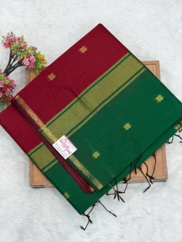 Maheshwari Cotton Red & Green Saree U11