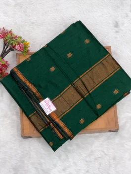 Maheshwari Cotton Bottle Green Saree Y11
