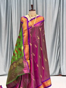 Pure Silk Tissue Pallu Paithani Anjir B12