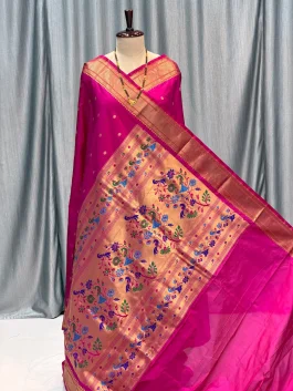 Pure Silk Kalanjali Paithani Powerloom Rani Pink L12