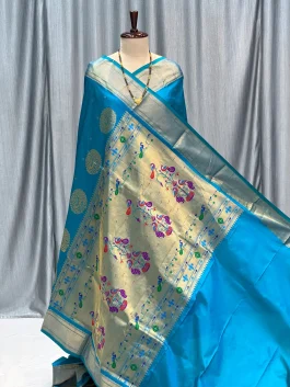 Pure Silk Kalanjali Paithani Powerloom Firozi L12