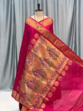 Pure Silk Kalanjali Paithani Powerloom Red Pink  L12