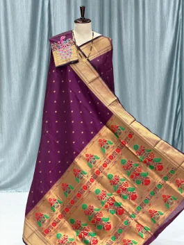 Janhavi Aariwork Paithani Burgandy M12