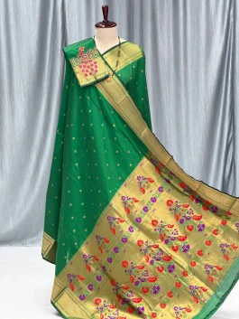Janhavi Aariwork Paithani Green M12