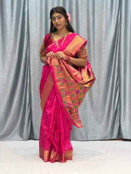 Janhavi Aariwork Paithani Rani Pink M12