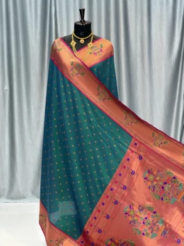 Sejal Sirosky Work Paithani Peacock Blue T12