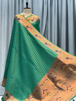 Lotus Peacock Brocade Linning Paithani Pista A13