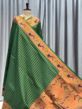 Lotus Peacock Brocade Linning Paithani Green A13