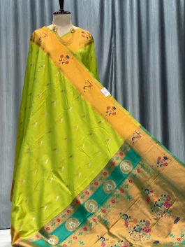 Soft Silk Gadwal Paithani Lemon Yellow B13