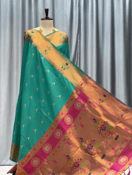 Soft Silk Gadwal Paithani Rama Green B13