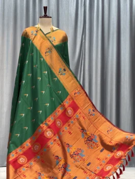 Soft Silk Rama Green Paithani Dark Green B13