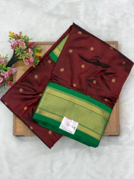 Pure Silk Kalanjali Chocolate Maroon Paithani H01
