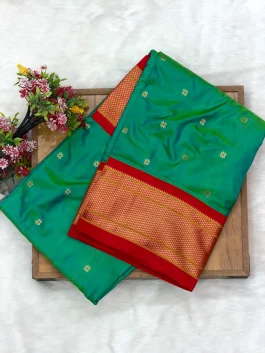 Pure Silk Kalanjali Sea Green Paithani H01
