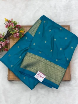Pure Silk Kalanjali Peacock Blue Paithani H01