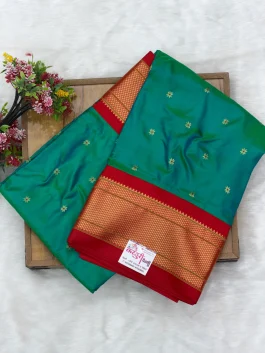 Pure Silk Kalanjali Rama Green Paithani H01