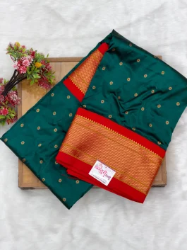 Pure Silk Kalanjali Dark Bottle Green Paithani H01