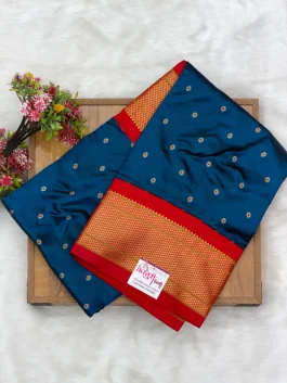 Pure Silk Kalanjali Petrol Blue Paithani H01