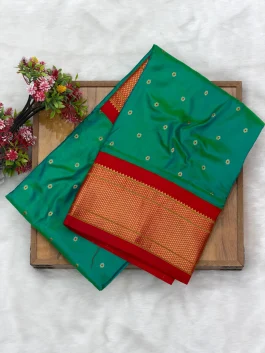 Pure Silk Kalanjali Sea Green Paithani H01