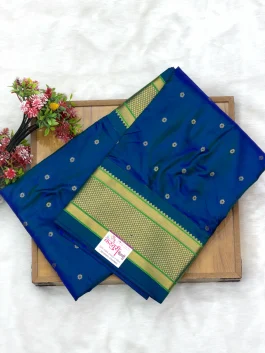 Pure Silk Kalanjali Peacock Blue Paithani H01