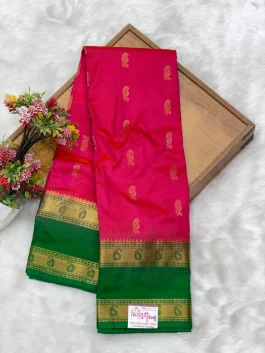Pure Silk Kanjivaram Red Pink Paithani T11