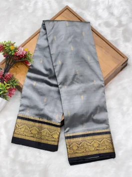 Pure Silk Kanjivaram Grey Paithani T11