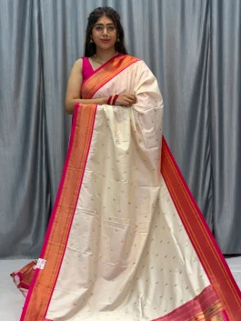 Soft Silk 14 Peacock Pallu Paithani Offwhite F12