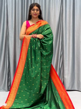 Soft Silk 14 Peacock Pallu Paithani Green F12