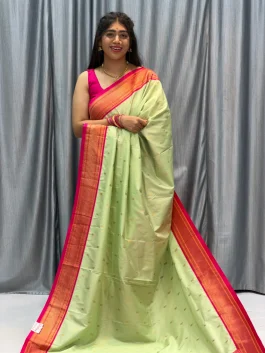 Soft Silk 14 Peacock Pallu Paithani Parrot Pista F12