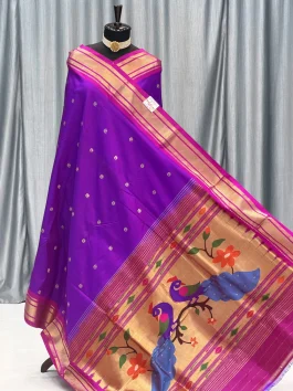 Pure Silk Big Peacock Pallu Yeola Handloom Paithani, Paithani Color D10