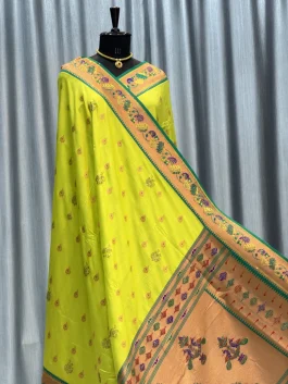 Sejal Diamond Work Paithani Lemon Green T12