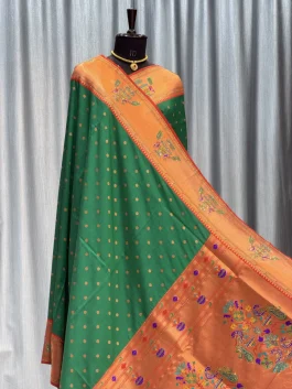 Sejal Diamond Work Paithani Green T12