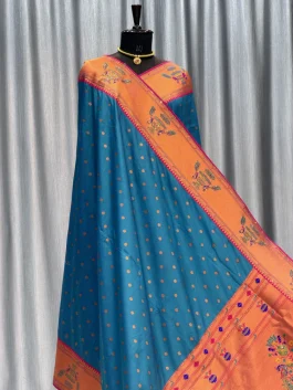 Sejal Diamond Work Paithani Carbon Blue T12