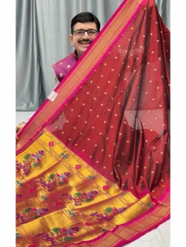 Pure Silk Maroon Maharani Kadiyal Paithani Y11