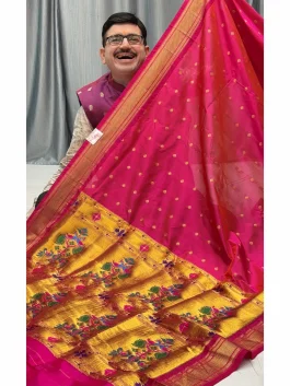 Pure Silk Self Rani Pink Maharani Kadiyal Paithani Y11