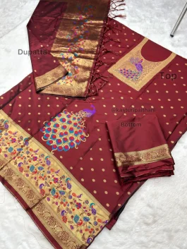 Paithani Dress Material Dark Maroon Q10