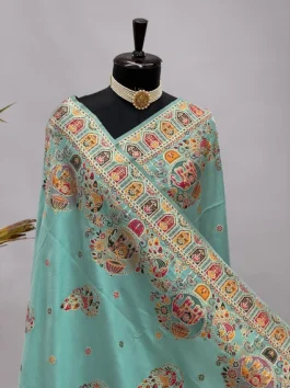 Soft Silk Pashmina Saree Sky Blue E13